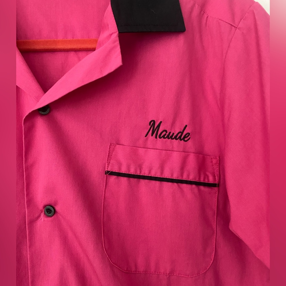 Vintage Style Pink Bowling Shirt with Black Trim - Maude